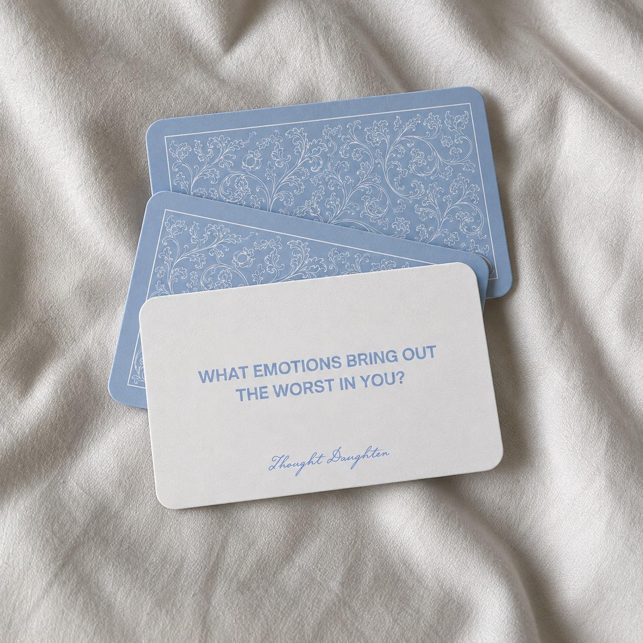 Thought Daughter cards laying on soft bed sheets